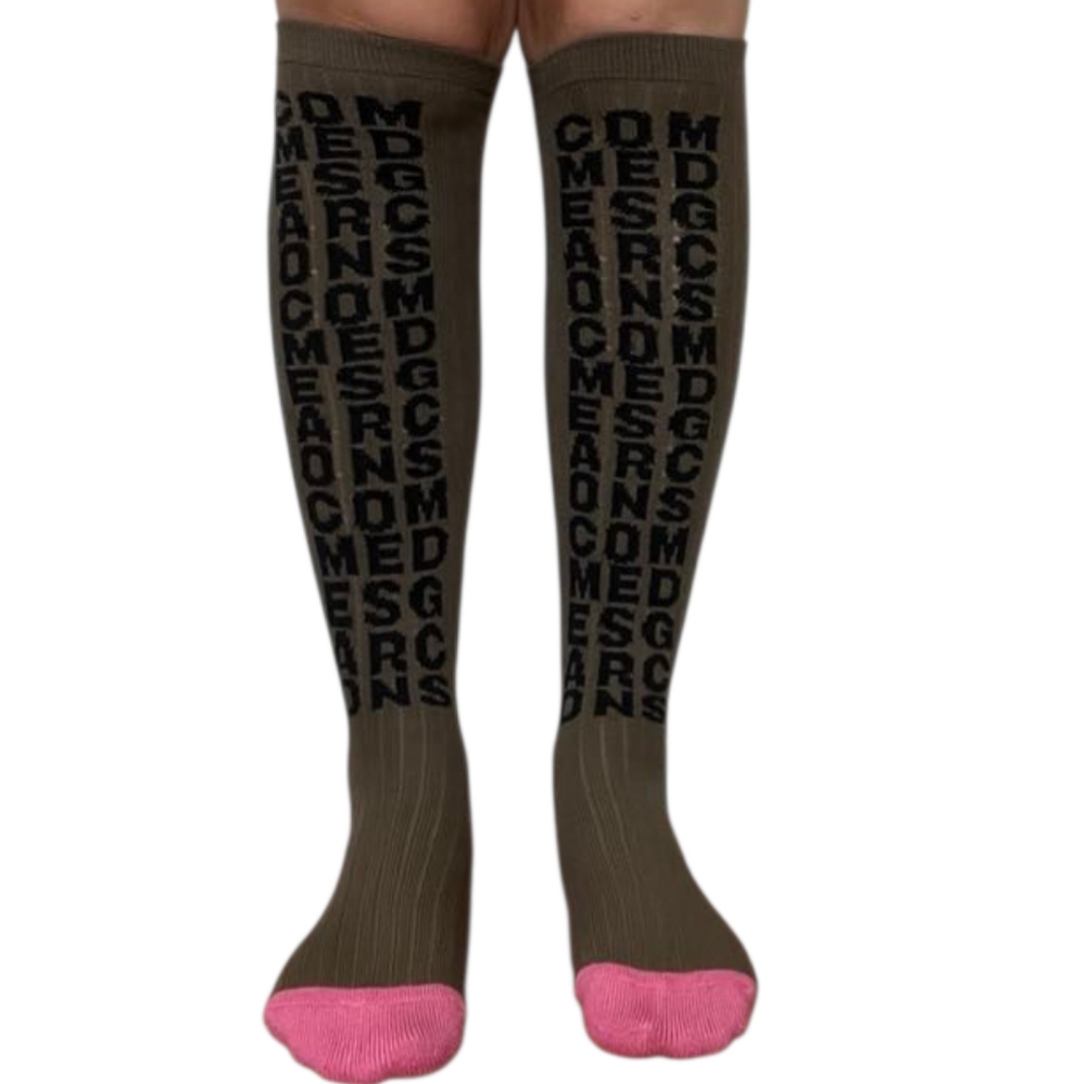 NWT Comme des Garcons Khaki Pink logo socks Sz M